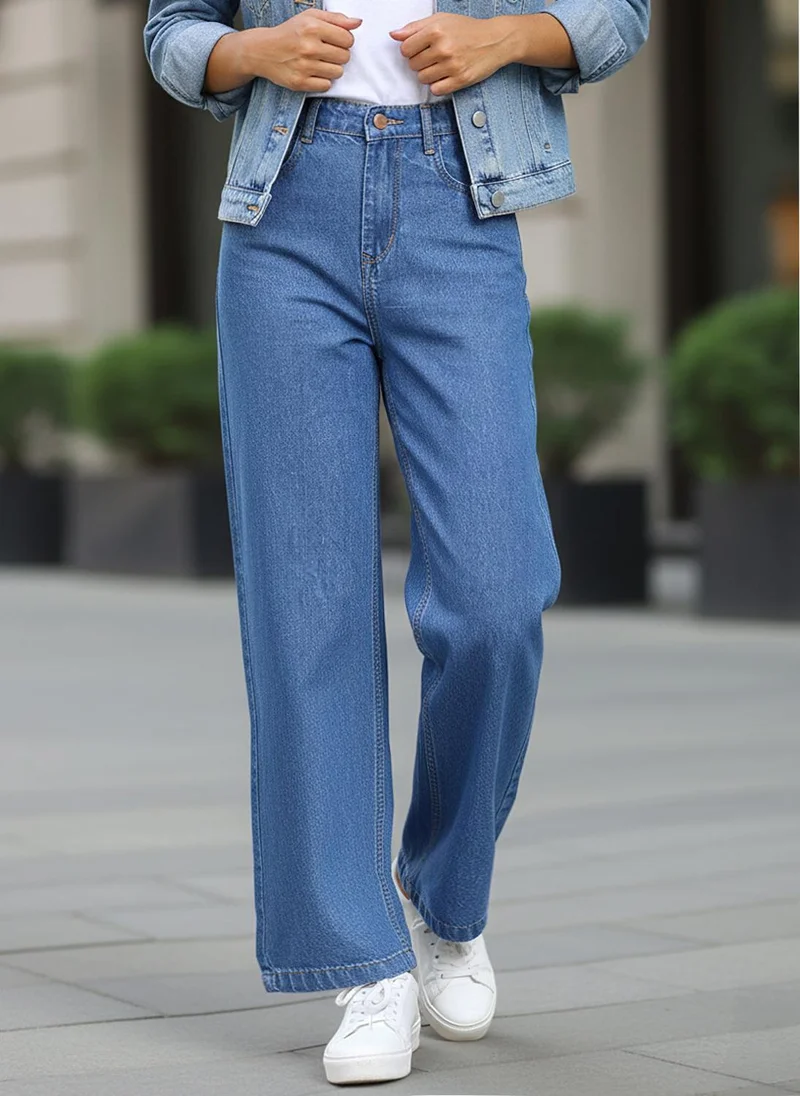 Urbano Fashion Women's Light Blue Regular Fit Wide Leg Washed Jeans